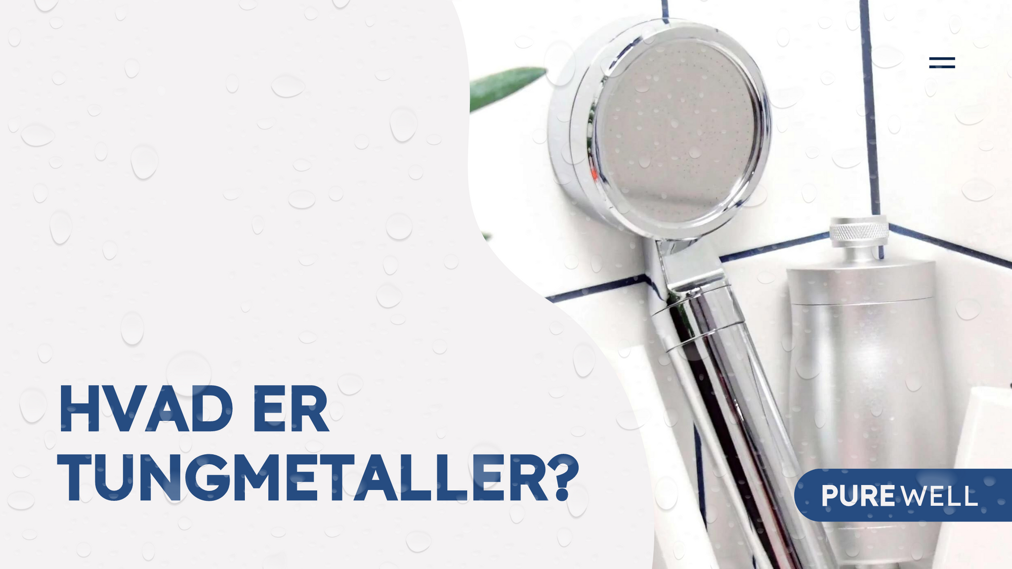 Showerhead and water filter with text about heavy metals and water quality.
